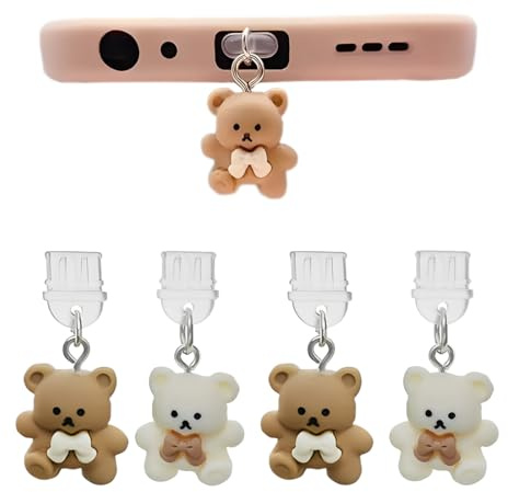 Lot de 4 Bouchons Anti-poussière, Style ours, Connecteur USB C Anti-poussière,Type-C Housse Anti-Poussière en Silicone,pour Smartphone, Tablette & Autres appareils USB Type-C