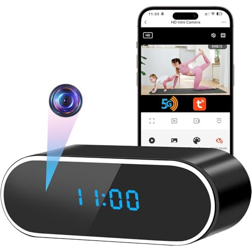 UYIKOO Telecamera Nascosta WiFi, 2,4G/5G Telecamera Spia Orologio 120°, Senza Fili Spy Cam Microcamera Spia 1080P HD con Visione Notturna Rilevamento del Movimento Tuya APP