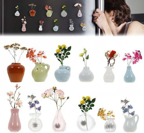12 Stück Mini Vase Magnet,Niedliche 3D Kühlschrankmagnete Mini Vase Keramik,Lustige Pflanzenvasen,für Familie Küche und Büro Dekoration(12pcs)