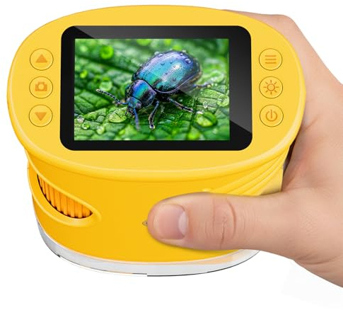 Temodu Kids Microscope 2.0 Screen 1000X Digital Microscope for Kids, Mini Pocket Handheld Microscopes for Children Birthday Festival Gift, Science Education Fun Toys for Boys Girls Ages 4-12 (Yellow)