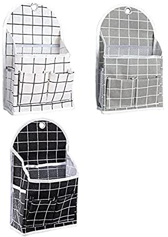 Eighosee 3Pcs Wall Storage Bags, Door Closet Hanging Storage Bags, Cotton Linen Hanging Pockets for Bedroom Bathroom