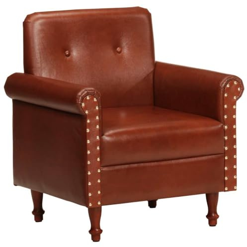 Qnhdfrt Brown Buffalo Leather Lounge Chair with Curved Backrest