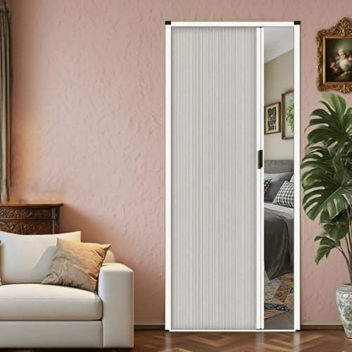 Akkordeon-Falttüren, weiß, Schiebetür für Badezimmer, Küche, Speisekammer, abschließbar mit Griff, obere/untere Schiene, Größe: 76 x 101 cm