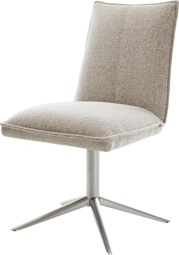 DELIFE Esszimmerstuhl Lelio-Flex Fußkreuz Edelstahl Webstoff Soft Beige 360° drehbar Wippfunktion Taschenfederkern