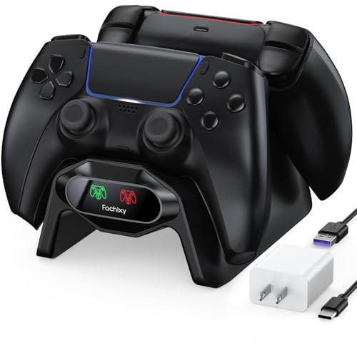 Fachixy PS5 Controller Ladestation, PS5 Ladestation 2 Std Schnelllade mit EU-Netzteil für PlayStation 5 Ladegerät, PS5 Ladegerät Controller Zubehörsets für PlayStation 5 Wireless Controller