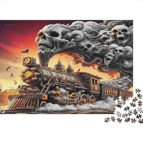 Dampflok Umweltfreundliches Papier Premium Puzzle Lok mit Totenkopfrauch Entspannung Wanddekoration für Erwachsene Stressabbau Spiel 1000 Teile Puzzle 38x26cm