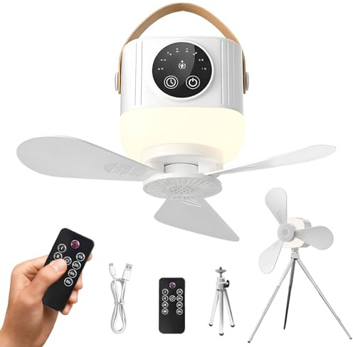 XiXiRan Ventilatore Portatile, Ventilatori Soffitto con Luce e Telecomando, Ceiling Fan con Asta Telescopica, Lampadario Ventilatore Soffitto, Ricaricabile Ventilatore, Quattro Velocità Vento