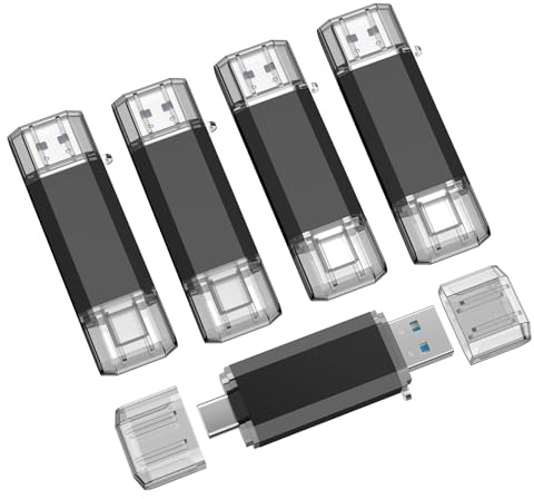 RAOYI 5 Pack 64GB USB Memory Stick USB C and A Dual USB 3.0 Stick USB Type-C Flash Drive Thumb Drive for Smartphones, Tablets, Macs and Computers, Black
