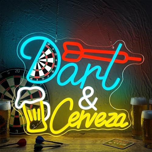 GGAQQ Letrero de neón para dardos y cerveza para ventana, letrero luminoso para dardos y cerveza, letrero colgante de neón LED con alimentación USB y interruptor de atenuación para bar, sala de estar