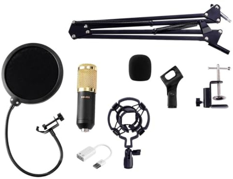 UTHCLO Micrófono de Condensador Profesional Bm-800 Negro con Soporte de Aleación y Filtro Anti-Ruido para Estudios de Grabación y Podcast