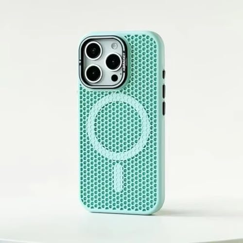 Custodia magnetica di raffreddamento a griglia a nido d'ape per iPhone 16 Promax 15 Pro 14 13 12 17 Pro con supporto per obiettivo in lega e cover per ricarica wireless (per iPhone 14 Pro/Verde)
