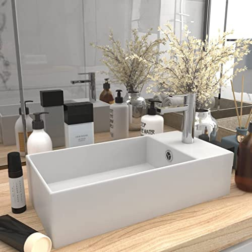 Lavabo in ceramica bianco opaco con troppopieno