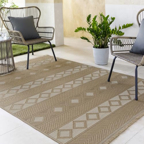 Livabliss Parita Caria Geometric Rug, Boho – 158x213 cm, Tan, Beige & Cream