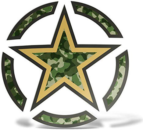 erreinge Stern-Aufkleber US-Armee-Militär tarnt Schriftzug gedruckt in PVC Kompatibel für Auto Moto Camper Jeep Renegade 4X4-12 cm
