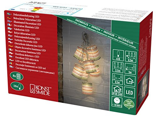 Konstsmide 1479-503 LED Dekolichterkette mit 8 bunten Papierlaternen / für Innen (IP20) / 24V Innentrafo / 16 warm weiße Dioden / transparentes Kabel