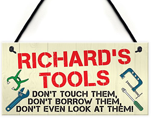 RED OCEAN Personalised Tools Rules Man Cave Garage Shed Sign Hanging Plaque Garden Funny Gift
