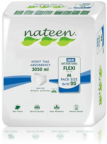 Tendercare Nateen - Adult Incontinence Pants - 20 Medium Adult Night Time Pull Ups - Disposable Nappies for Men & Women - Discreet Incontinence Maxi Pants - 3050ml Absorbency