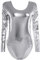TiaoBug Damen Glänzend Ballettanzug Langarm Ballett Trikot Tanz Body Metallic Turnanzug Gymnastikanzug Dancewear Silber M