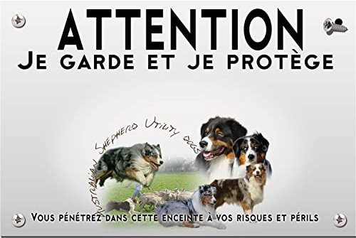 Plaque plastique Attention au chien berger australien troupeau