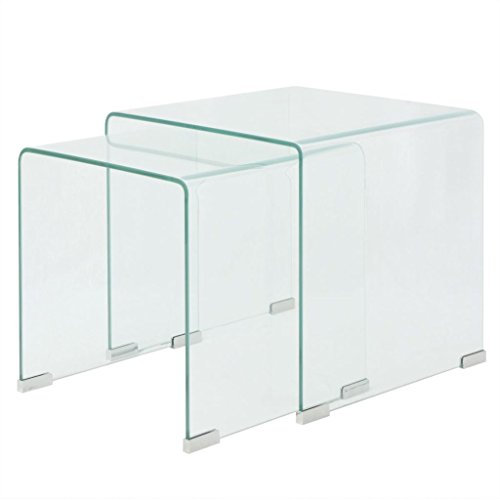 Festnight Lot de 2 Tables Basses gigognes Verre trempé Transparent