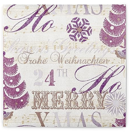 Sovie HORECA Weihnachtsserviette XMAS-GREETINGS in Lila-Braun aus Linclass® Airlaid 40x40cm, 1/4 Falz, Weihnachtliche Serviette stoffähnlich, Ideal für Weihnachtsfeiern & Adventszeit, 50 Stück