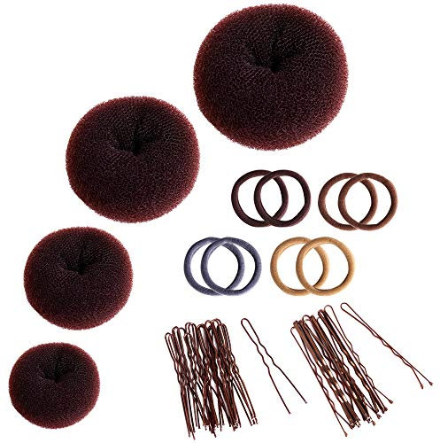 Donut Haarknoten-Set, Zingso 4 Stück Frauen Mädchen Haaraccessoires Haar Chignon Ring Stil Mesh Donut Haarknoten Maker Bun Donut Shapers Haardonut Set mit 8 Stück Haargummibändern für Tanz, Ballett