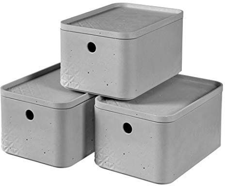 CURVER Aufbewahrungsbox S mit Deckel (4 L), 3er Set, Kunststoff, Hellgrau (Beton), Small