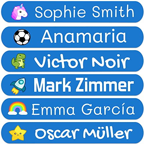 50 Personalisierte Namensaufkleber für Kinder. Klebeetiketten zum Beschriften von Schule, Kindergarten, Büchern, Spielzeug, Tupper. Wasserdichte Etiketten 6x1 cm