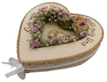 Ringkissen Ringhalter Herz Mille Fleurs EWIG UNS Holzherz für Eheringe zur Hochzeit