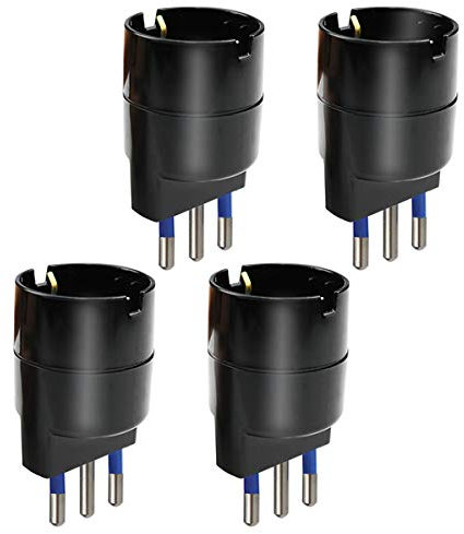 EXTRASTAR Set 4 Adattatori da Schuko a Spina Piccola 10A, Nero, Confezione da 4
