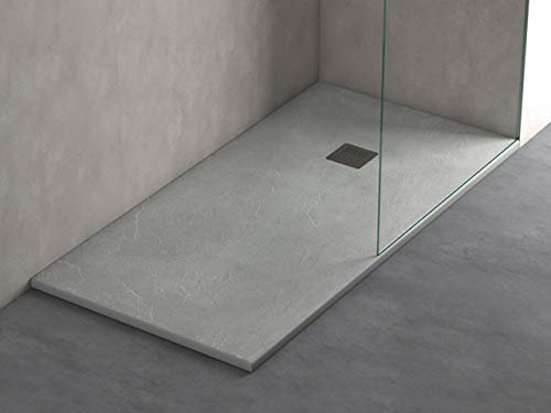 Plato Ducha Resina Efecto Pizarra Extraplano, Resistente al Rayado y Alta Durabilidad, Fácil Instalación y Limpieza y Muy Agradable al Tacto 80x180 Gris