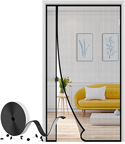 fowong Magnet Fliegengitter Balkontür 100x220 cm Aktualisierte Linke Rechts Öffnung, Insektenschutz Fliegenvorhang Ohne Bohren mit Selbstklebendes Klettband Unbehinderte Ansicht