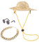 Katzen halsband Set, coole Haustier Hund Katzen kostüm Sonnen brille und Gold ketten halsband Haustier Mode Sonnen brille Retro Stroh hut halsband Katzen halskette Haustier Fotografie Zubehör(3 Stk)