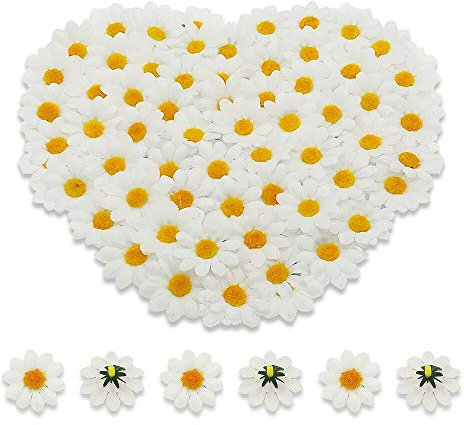KnR Harmony Künstliche Gänseblümchen, 100 Stück, künstliche Gänseblümchen, Gerbera, Gänseblümchen, Kopf für DIY-Girlande, Handwerk, Geburtstag, Hochzeit, Party, Ostern, Haube, Heimdekoration, Weiß