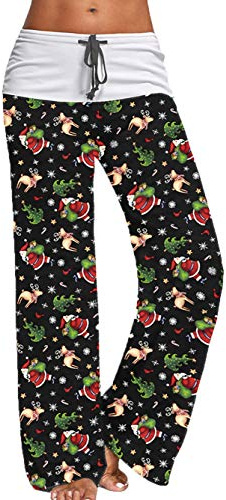 Famulily Ladies Comfy Drawstring Long Wide Leg Lounge Pants Black XL