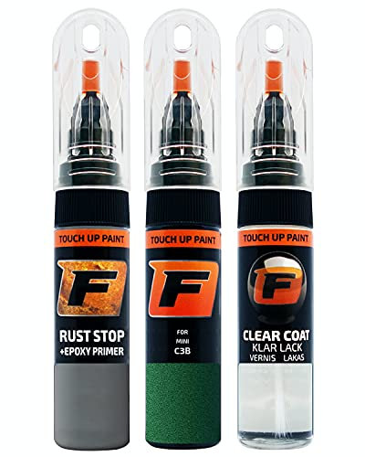 FIRANTO Car Paint Touch-Up Kit for Mini C3B British Racing Green Iv - 3-in-1 Car Paint Scratch Repair Set includes 15ml Touch Up Paint Pen w/Brush, Primer, Lacquer