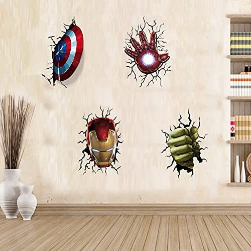 T-YU New Superheroes Breaking Through Wall Sticker 3D Hulk Captain America Children Boys Wall Decals Peel and Stickers for Walls Bedroom Living Room Home Décor(15.7X23.7) Inch