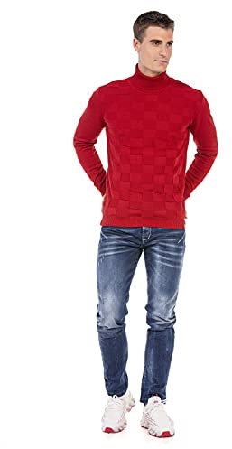 Cipo & Baxx Herren Pullover CP241 Rot – Stylischer Strickpullover im modernen Design mit hohem Perfekt für Freizeit, Alltag & Coole Streetwear Outfits - CP241 Rot S