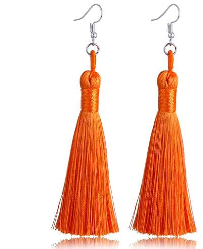 YAZILIND Tropfen Baumeln Ohrringe Angelhaken Böhmischen Faden Quasten Handgefertigte Frauen Vintage Ethnischen Ohrring (Orange)