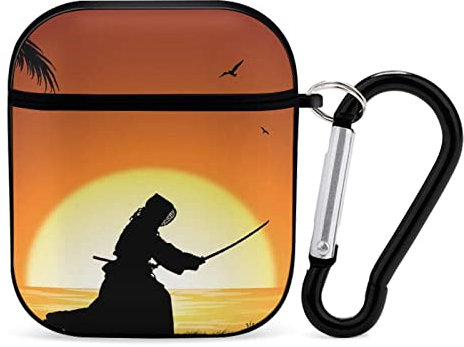 Airpods-Hülle Japan Kendo Silhouette Strand Sonnenuntergang Kokosnussbaum Airpod Hard Case Cover Kopfhörerhüllen Für Apple Airpods1 Airpods2