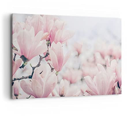 ARTTOR Bilder auf Leinwand 100x70cm Leinwandbild Magnolie Blumen Rosa Groß Wanddeko Bild Schlafzimmer Küche Deko Wandbilder Dekoration Wohnzimmer Wall Decor Canvas Wand Kunstdruck Art AA100x70-4396
