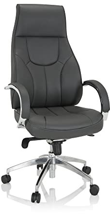 hjh OFFICE 729415 Profi Chefsessel Elegance I Kunstleder Grau Bürostuhl bis 150 kg belastbar, hohe Rückenlehne, gepolstert