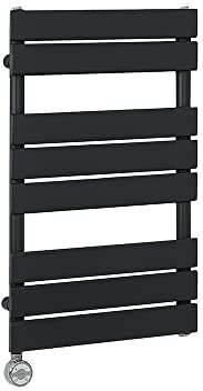 Milano Lustro 400W Black Flat Panel Electric Heated Towel Rail Thermostatic - 825mm x 450mm