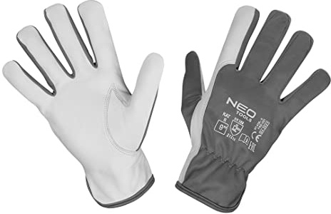 NEO TOOLS Arbeitshandschuhe aus Ziegenleder, 2122X, Größen 8-11, Schnittfe und Abriebfestigkeit, für Transportarbeiten, Kfz, Gartenarbeiten; Rückenteil: Polyester (8)