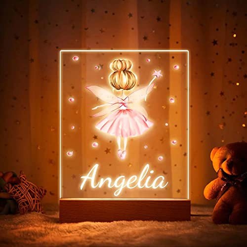 VEELU Nachtlicht Kinder Personalisierte LED Lampe Fee Geschenke Baby mit Name Arcyl Nachtlampe Raumdekoration Geschenk für Mädchen Junge Kinder Geburtstagsgeschenk