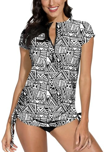 Women's Short Sleeve Lightweight Crew Neck Rash Guards Elegant Quick Dry Floral Rash Vest B2 L