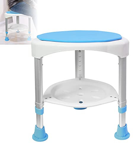 LARS360 Duschhocker Duschstuhl 360°Drehbar Badhocker Höhenverstellbarer Sicher und Rutschfest Aluminium-Duschhocker bis 200kg mit Ablagefach für Alter, Schwangere