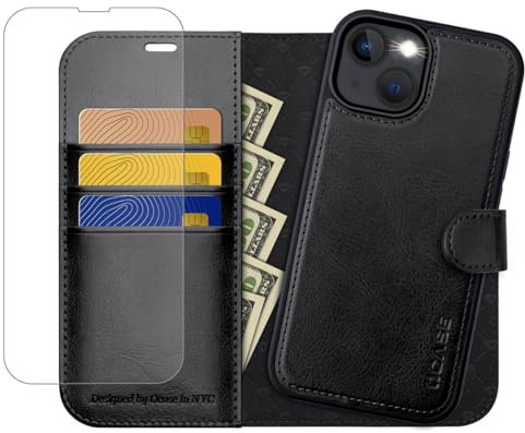 OCASE Hülle 14 Plus [Abnehmbare magnetische Hülle] [Kabelloses Laden] [Displayschutz] [Kartenfach] Handyhülle RFID Schutzhülle Etui Klapphülle Kompatibel für 14 Plus Schwarz