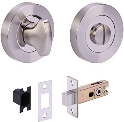 HANDLEZONE® Bathroom Toilet Door Thumb Turn and Release Deadbolt Kit - Dual Finish Polished/Satin Nickel - 65mm Bolt with 45mm Backset