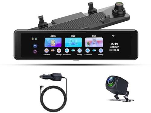SZKJ Mirror Dash Cam WiFi, 11.26” Full Touch Screen, 1080P Mirror Dash Cam 4K with Loop Recordin, Parking Monitor, Night Vision, G-Sensor & GPS (Car charger for power supply)